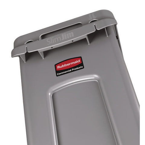 Slim Jim Waste Container With Handles, 16 Gal, Plastic, Light Gray