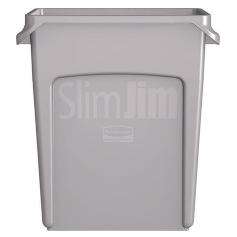 Slim Jim Waste Container With Handles, 16 Gal, Plastic, Light Gray