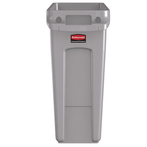 Slim Jim Waste Container With Handles, 16 Gal, Plastic, Light Gray