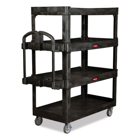 Brute Heavy-duty Ergo Utility Cart, Plastic, 4 Shelves, 700 Lb Capacity, 24.35" X 54.1" X 62.4", Black