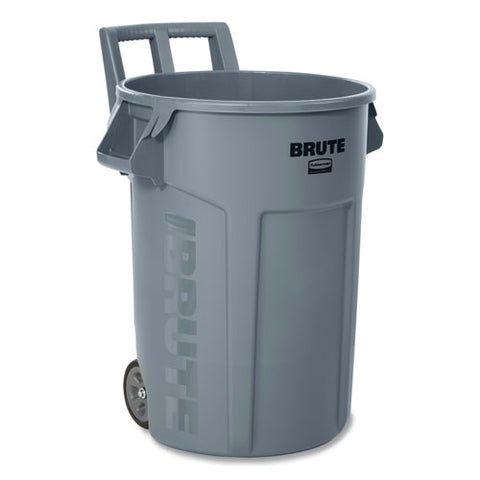 Vented Wheeled Brute Container, 32 Gal, Plastic, Gray