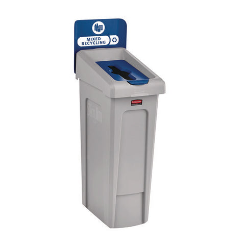 Slim Jim Recycling Station Kit, 1-stream Mixed Recycling, 23 Gal, Plastic, Gray/blue