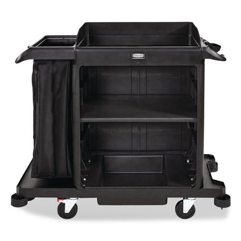 Compact Housekeeping Cart?, Plastic, 3 Shelves 1 Bin, 23 X 53.12 X 19.1, Black