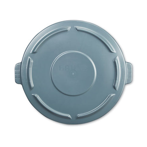 Brute Self-draining Flat Top Lids For 10 Gal Round Brute Container, 15.91" Diameter, Gray, 6/carton