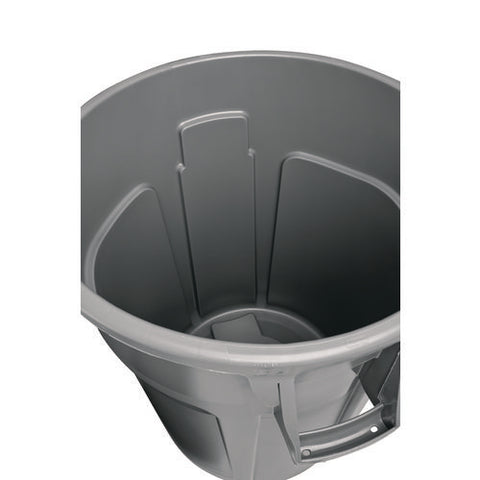 Vented Round Brute Container, 10 Gal, Plastic, Gray