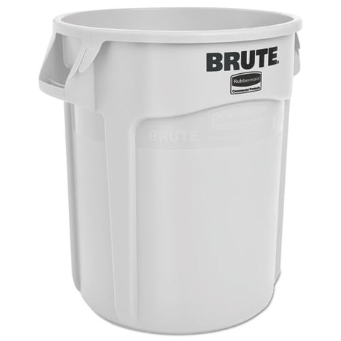 Vented Round Brute Container, 20 Gal, Plastic, White