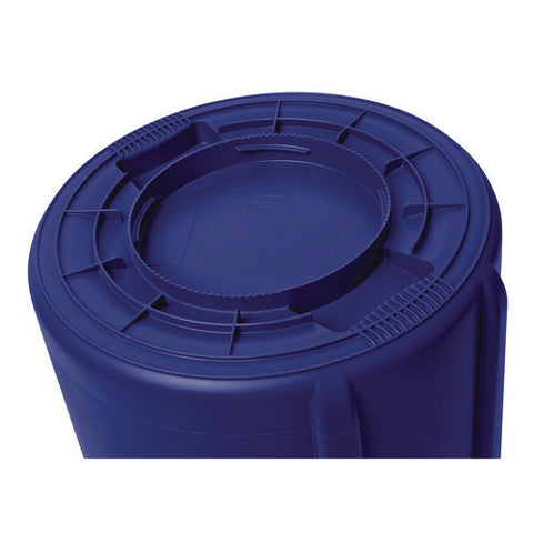 Vented Round Brute Container, 32 Gal, Plastic, Blue