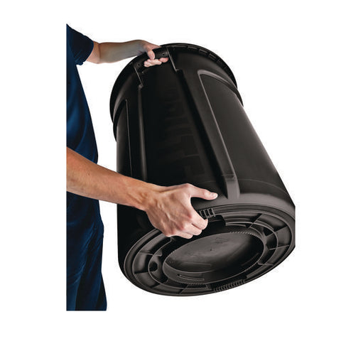 Vented Round Brute Container, 44 Gal, Plastic, Black