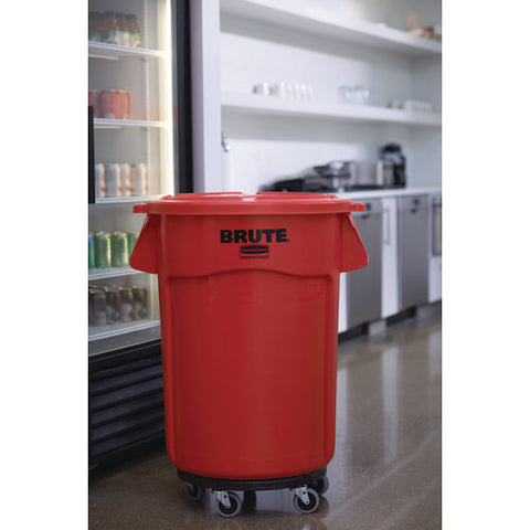 Vented Round Brute Container, 44 Gal, Plastic, Red, 4/carton