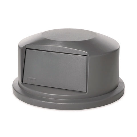 Round Brute Dome Top Receptacle, Push Door For 44 Gal Containers, 24.81" Diameter X 12.63h, Gray