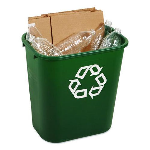 Deskside Plastic Container For Paper Recycling, 7 Gal, Plastic, Green