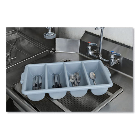 Cutlery Bin, 4 Compartments, Plastic, 11.5 X 21.25 X 3.75, Plastic, Gray