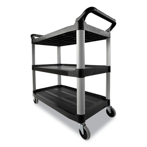 Three-shelf Service Cart, Plastic, 3 Shelves, 200 Lb Capacity, 18.63" X 33.63" X 37.75", Black