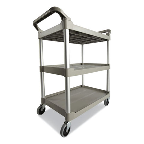 Three-shelf Service Cart, Plastic, 3 Shelves, 200 Lb Capacity, 18.63" X 33.63" X 37.75", Platinum