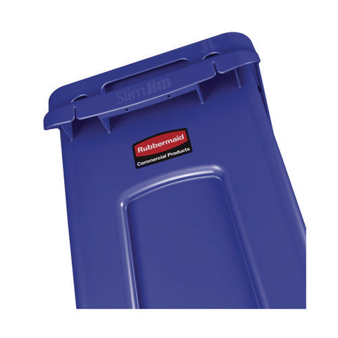 Slim Jim Plastic Recycling Container With Venting Channels, 23 Gal, Plastic, Blue