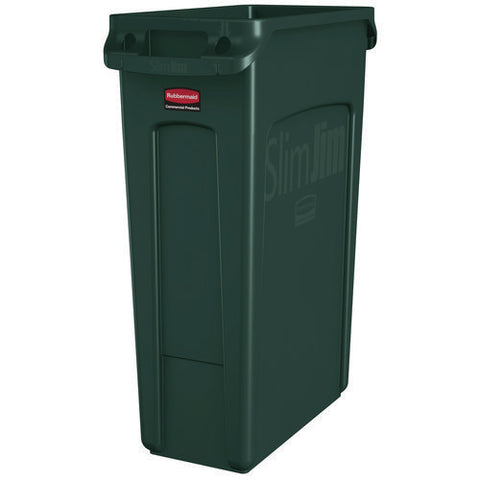 Slim Jim Plastic Recycling Container With Venting Channels, 23 Gal, Plastic, Green