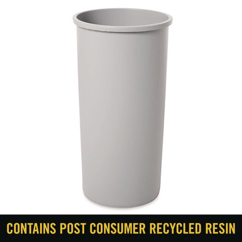 Untouchable Large Plastic Round Waste Receptacle, 22 Gal, Plastic, Gray