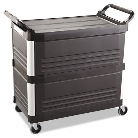 Xtra Utility Cart With Enclosed Sides And Back, Plastic, 3 Shelves, 300 Lb Capacity, 20" X 40.63" X 37.8", Black