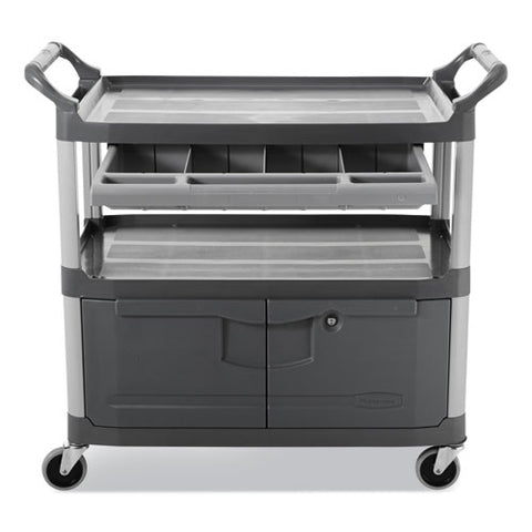 Xtra Instrument Cart With Locking Storage Area, Plastic, 3 Shelves, 300 Lb Capacity, 20" X 40.63" X 37.8", Gray