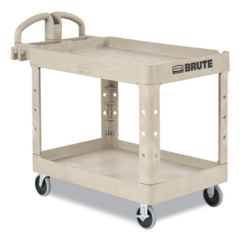 Brute Heavy-duty Utility Cart With Lipped Shelves, Plastic, 2 Shelves, 500 Lb Capacity, 17.13" X 38.5" X 38.88", Beige