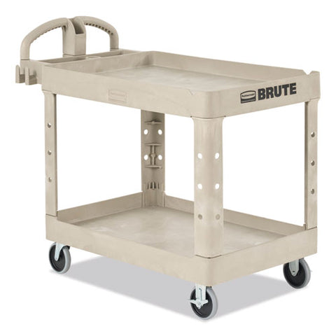 Brute Heavy-duty Utility Cart With Lipped Shelves, Plastic, 2 Shelves, 500 Lb Capacity, 25.9" X 45.2" X 32.2", Beige