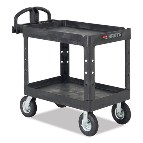 Brute Heavy-duty Utility Cart With Lipped Shelves, Plastic, 2 Shelves, 500 Lb Capacity, 25.9" X 45.2" X 32.2", Black