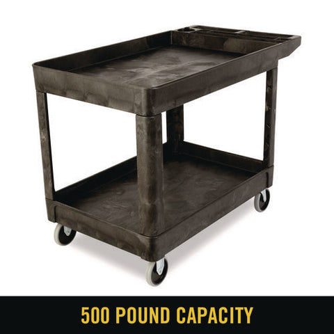 Heavy-duty Utility Cart With Lipped Shelves, Plastic, 2 Shelves, 500 Lb Capacity, 25.78" X 45.25" X 33.25", Black