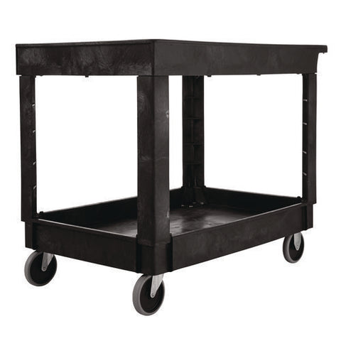 Heavy-duty Utility Cart With Lipped Shelves, Plastic, 2 Shelves, 500 Lb Capacity, 25.78" X 45.25" X 33.25", Black