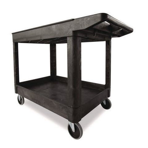 Heavy-duty Utility Cart With Lipped Shelves, Plastic, 2 Shelves, 500 Lb Capacity, 25.78" X 45.25" X 33.25", Black