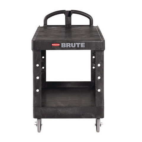 Heavy-duty Utility Cart With Flat Shelves, Plastic, 2 Shelves, 500 Lb Capacity, 25.25" X 54" X 36", Black