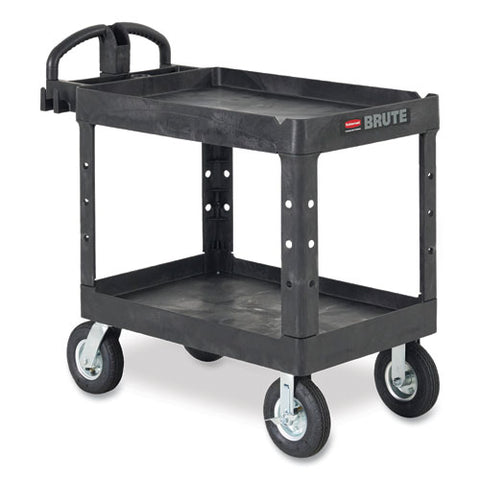 Brute Heavy-duty Utility Cart With Lipped Shelves, Plastic, 2 Shelves, 750 Lb Capacity, 26" X 55" X 33.25", Black