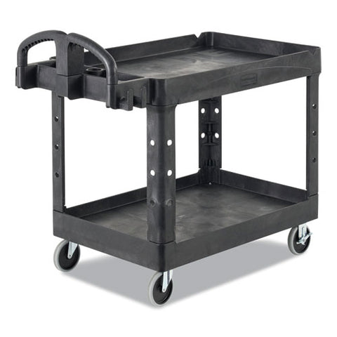 Brute Heavy-duty Utility Cart With Lipped Shelves, Plastic, 2 Shelves, 750 Lb Capacity, 26" X 55" X 33.25", Black