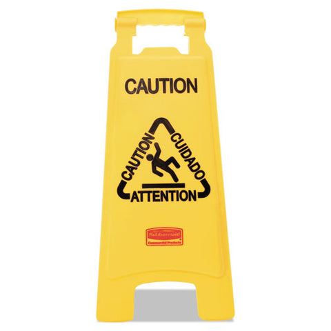 Multilingual "caution" Floor Sign, 11 X 12 X 25, Bright Yellow