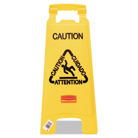 Multilingual "caution" Floor Sign, 11 X 12 X 25, Bright Yellow