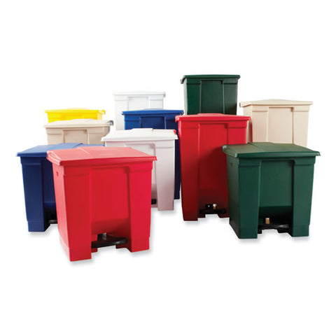 Indoor Utility Step-on Waste Container, 8 Gal, Plastic, Red