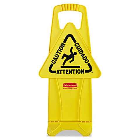 Stable Multi-lingual Safety Sign, 13 X 13.25 X 26, Yellow