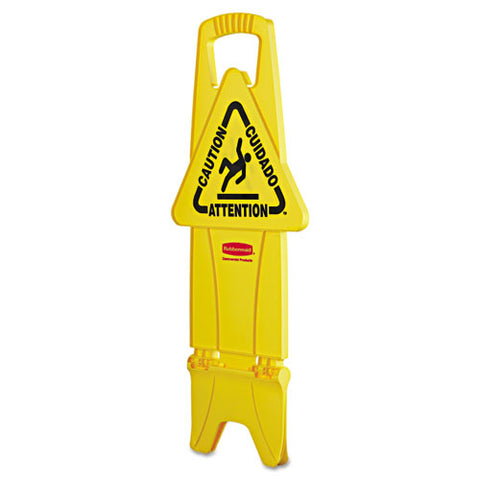 Stable Multi-lingual Safety Sign, 13 X 13.25 X 26, Yellow