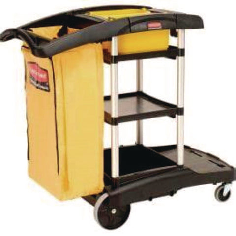 Hygen Microfiber Healthcare Cleaning Cart, Plastic, 3 Shelves, 5 Bins, 22" X 48.25" X 44", Yellow/black/silver