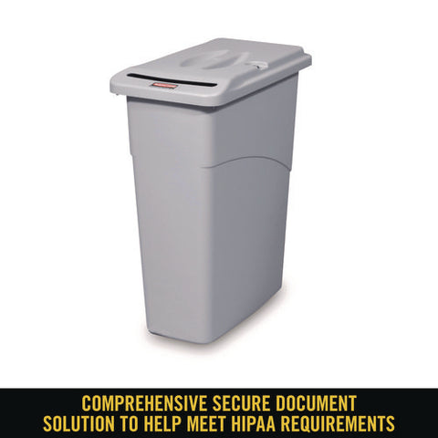 Slim Jim Confidential Document Waste Receptacle With Lid, 23 Gal, Light Gray