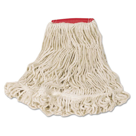 Super Stitch Looped-end Wet Mop Head, Cotton/synthetic, Large Size, Red/white