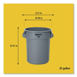 Vented Round Brute Container, 20 Gal, Resin, Dark Green