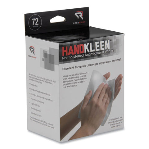 Handkleen Premoistened Antibacterial Wipes, 7 X 5, Foil Packet, Unscented, White, 72/box