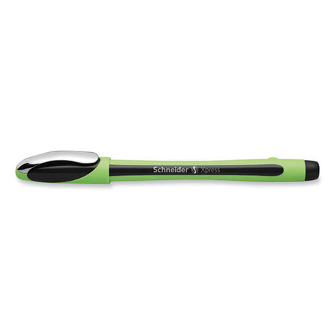 Xpress Fineliner Porous Point Pen, Stick, Medium 0.8 Mm, Black Ink, Black/green Barrel, 10/box