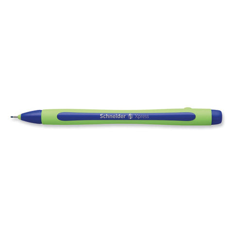 Xpress Fineliner Porous Point Pen, Stick, Medium 0.8 Mm, Blue Ink, Blue/green Barrel, 10/box