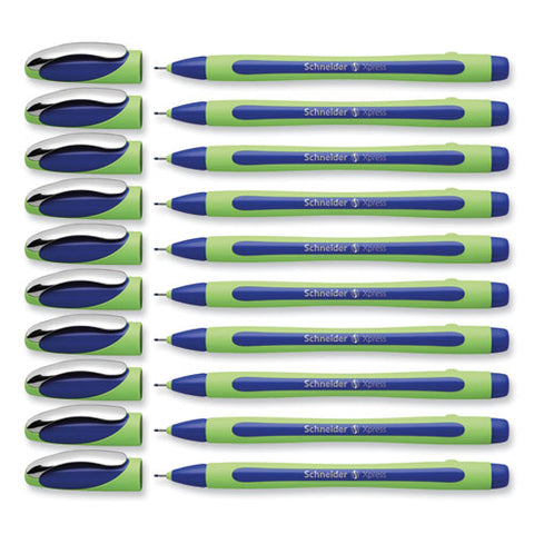 Xpress Fineliner Porous Point Pen, Stick, Medium 0.8 Mm, Blue Ink, Blue/green Barrel, 10/box