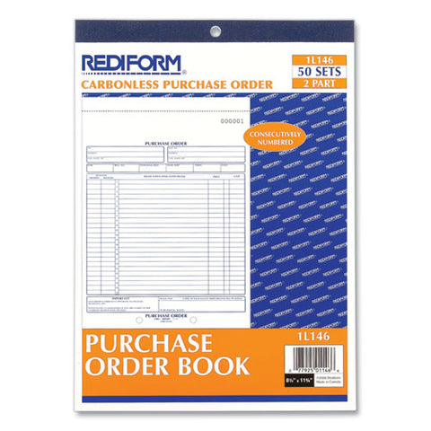 Purchase Order Book, 17 Lines, Two-part Carbonless, 8.5 X 11, 50 Forms Total