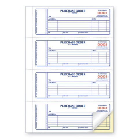 Purchase Order Book, 5 Lines, Two-part Carbonless, 7 X 2.75, 4 Forms/sheet, 400 Forms Total