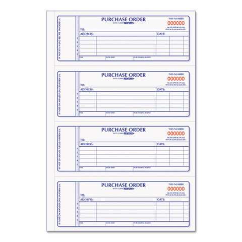 Purchase Order Book, 5 Lines, Two-part Carbonless, 7 X 2.75, 4 Forms/sheet, 400 Forms Total