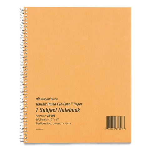 Single-subject Wirebound Notebooks, Narrow Rule, Brown Paperboard Cover, (80) 10 X 8 Sheets