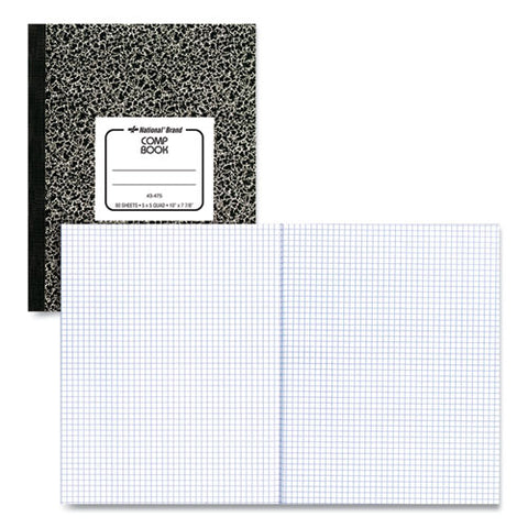 Composition Book, Quadrille Rule (5 Sq/in), Black Marble Cover, (80) 10 X 7.88 Sheets